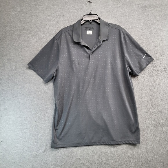Nike Golf Men Polo Shirt XL Gray Geometric Logo Swoosh Embroidered Dri Fit - Picture 1 of 9